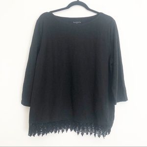 Talbots Black Lace Trim Blouse Size XL Cotton